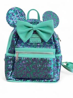 Disney Parks Loungefly minnie mouse sequin purple teal mini backpack